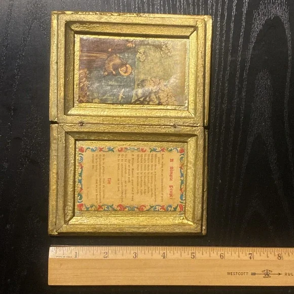 Antique Gold Gilt Florentine Wood Diptych Saint Francis Assisi A SIMPLE PRAYER - Picture 14 of 15